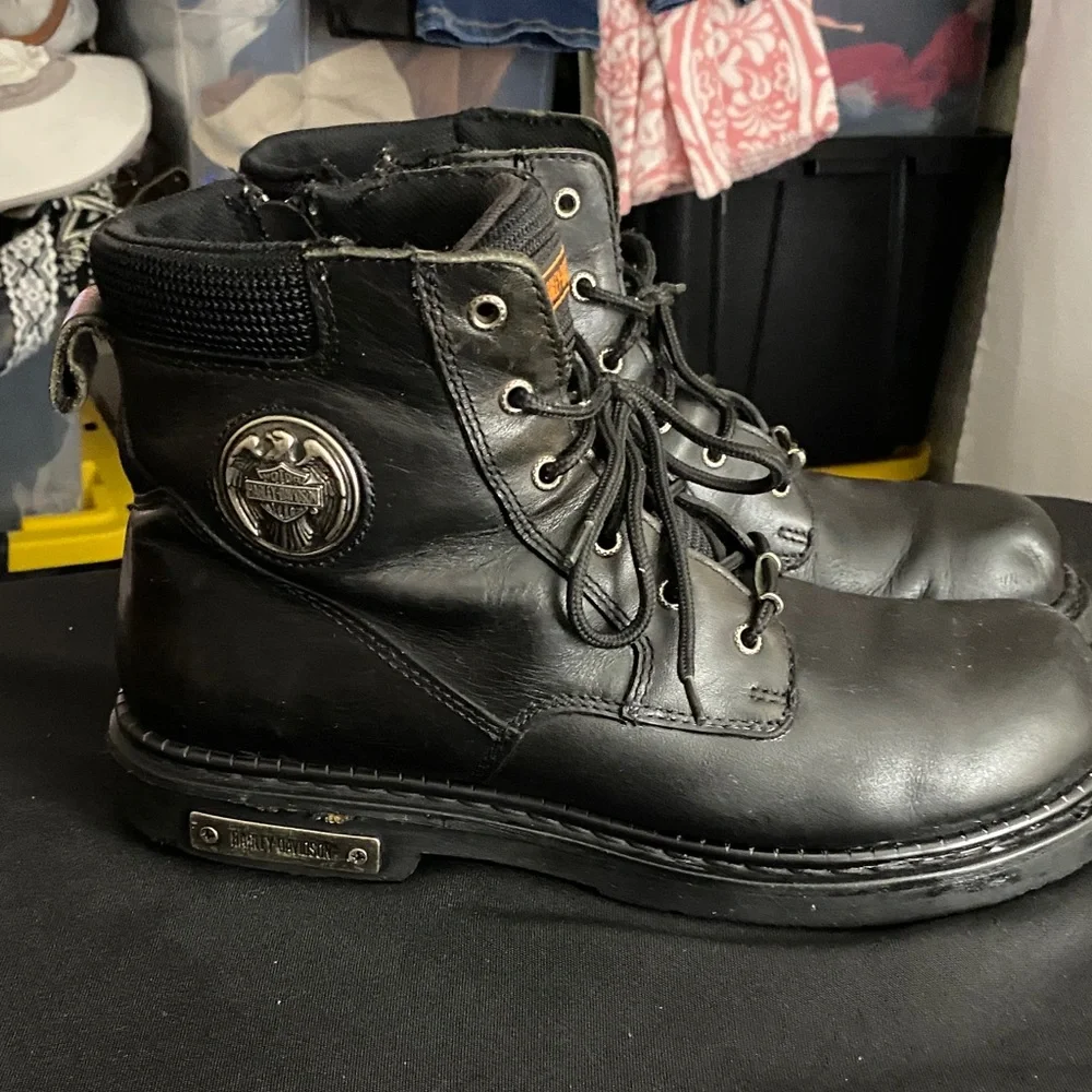 Harley-Davidson RIDDICK Black Leather Silver Emblem BOOTS  MENS 13 MODEL # 91546